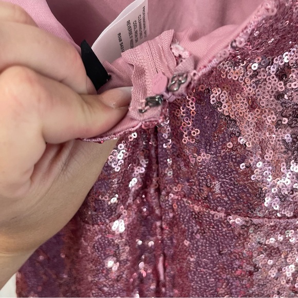 Pink Sequin Feather Trim Dress - Picture 8 of 10
